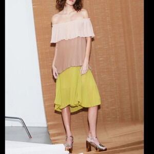 COPY - Delfi collective Color block off the shoulder pleated ruffle dress size M